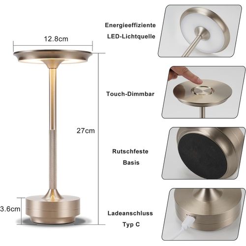 Lampe De Table LED Sans Fil, Tactile Dimmable, Batterie USB (lot De 2).