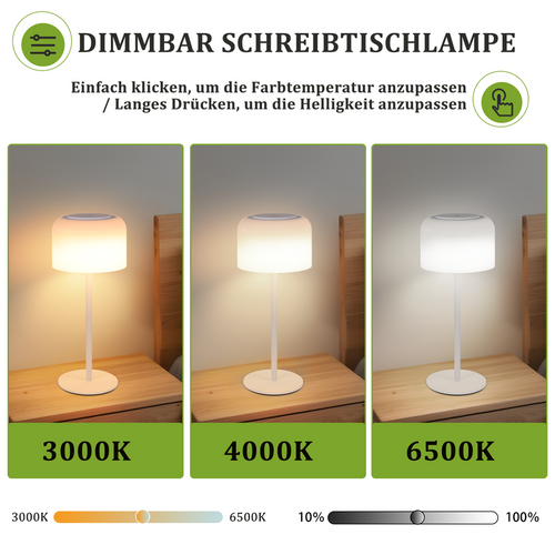Nettlife Lampe De Table LED Sans Fil, Dimmable 3000k-6500k, Étanche, Réglable.