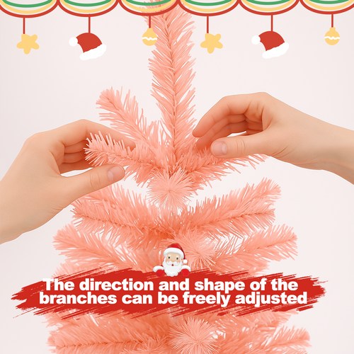 Mini Sapin De Noël Rose 60cm, Décoration De Table Et Bureau En Pvc.