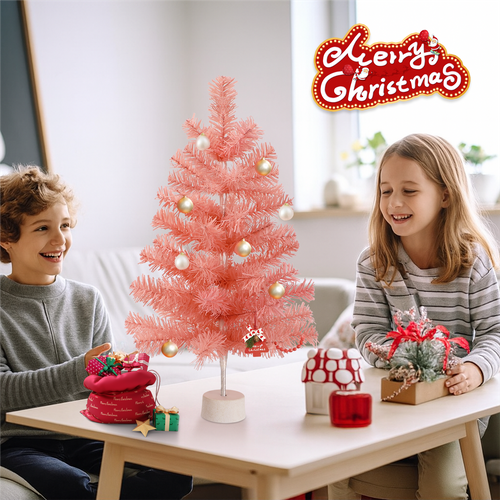 Mini Sapin De Noël Rose 60cm, Décoration De Table Et Bureau En Pvc.