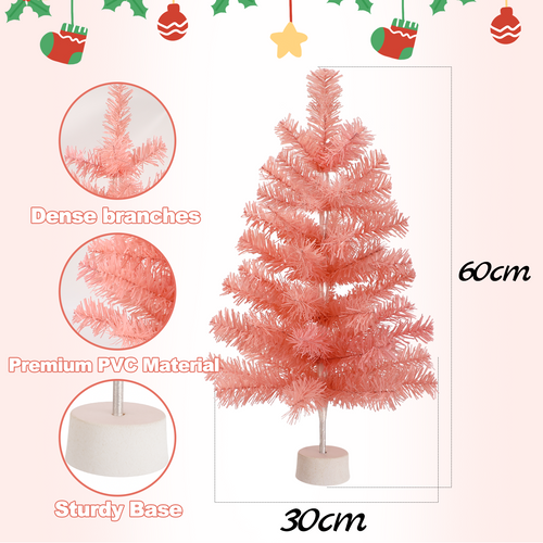 Mini Sapin De Noël Rose 60cm, Décoration De Table Et Bureau En Pvc.