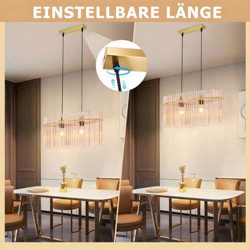 Lustre 2 Flammes E27 Verre Doré Pour Cuisine Salon (sans Ampoule)