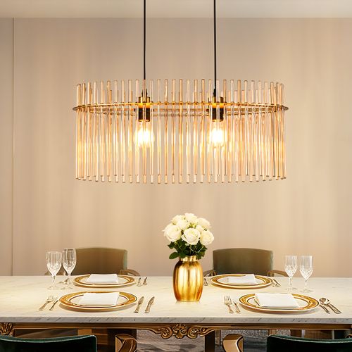 Lustre 2 Flammes E27 Verre Doré Pour Cuisine Salon (sans Ampoule)