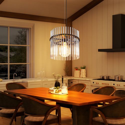 Suspension 1 Flamme Verre Modern Noir E27 Ø 30 Cm (sans Ampoule)