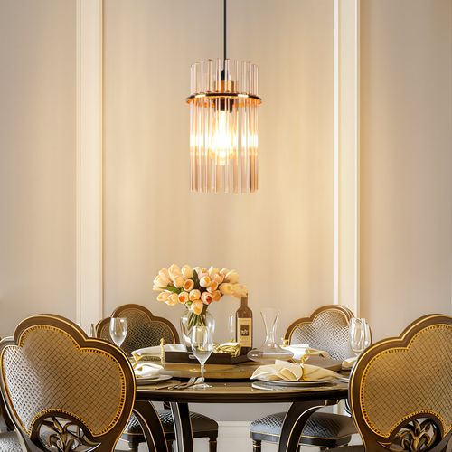 Suspension 1 Flamme Verre Modern Doré E27 Ø 16 Cm (sans Ampoule)