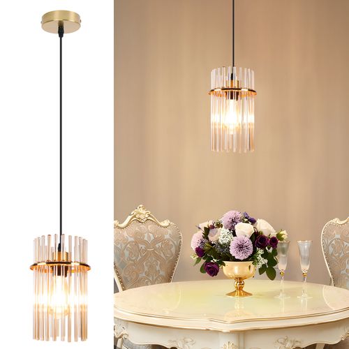 Suspension 1 Flamme Verre Modern Doré E27 Ø 16 Cm (sans Ampoule)