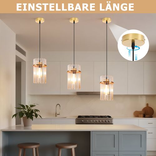 Suspension 1 Flamme Verre Modern Doré E27 Ø 16 Cm (sans Ampoule)