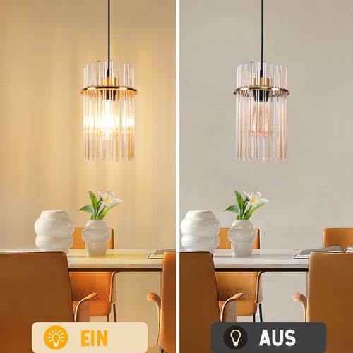 Suspension 1 Flamme Verre Modern Doré E27 Ø 16 Cm (sans Ampoule)