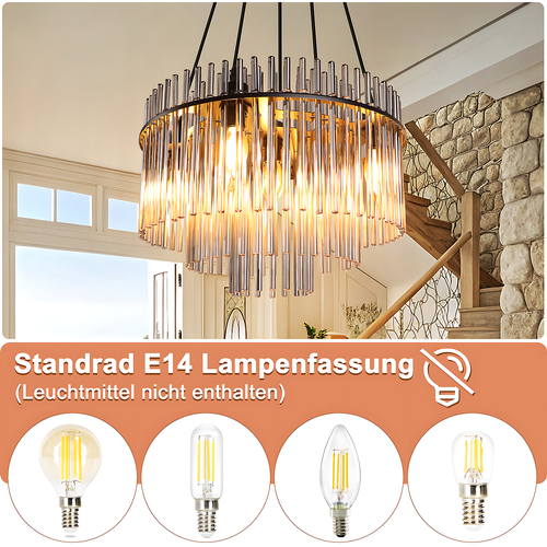 Lustre Vintage 5 Flammes E27 Verre Noir Lampe à Suspendre (sans Ampoule)