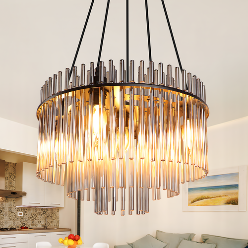 Lustre Vintage 5 Flammes E27 Verre Noir Lampe à Suspendre (sans Ampoule)