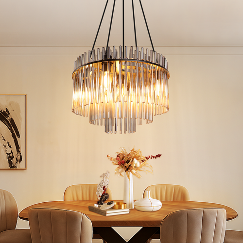 Lustre Vintage 5 Flammes E27 Verre Noir Lampe à Suspendre (sans Ampoule)