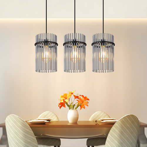 Lustre Vintage 3 Flammes Verre Noir E27(sans Ampoule)