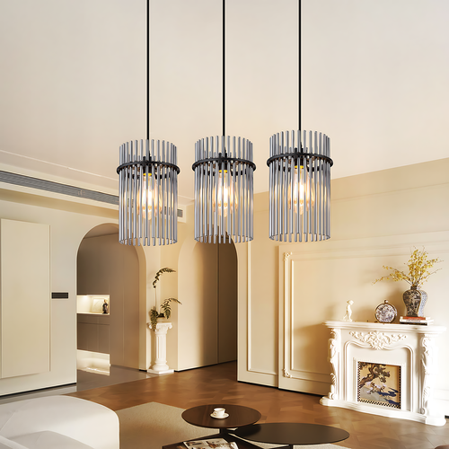 Lustre Vintage 3 Flammes Verre Noir E27(sans Ampoule)