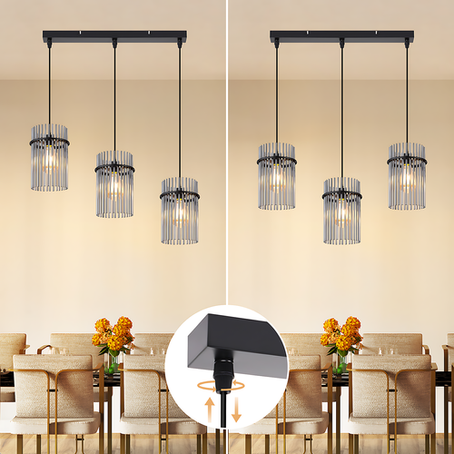 Suspension 3 Flammes E27 Verre Noir Ø 16 Cm Pour Cafe Bar (sans Ampoule)