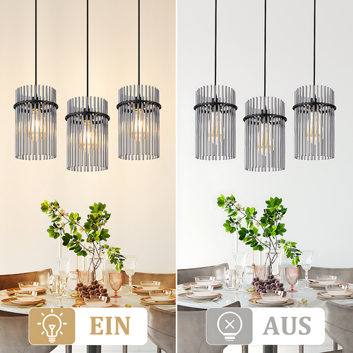 Suspension 3 Flammes E27 Verre Noir Ø 16 Cm Pour Cafe Bar (sans Ampoule)