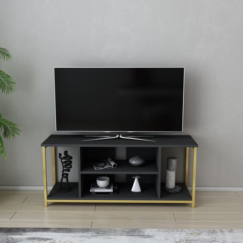 Meuble TV Rinaldo De 120 Cm Avec Niches, Cadre En Métal (doré Et Anthracite)