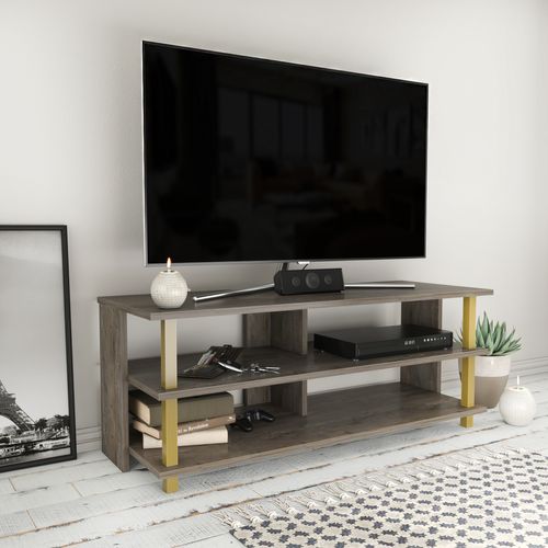 Pueblo Meuble TV 120 Cm Niches Et Étagères Ouvertes (doré Et Wenge)