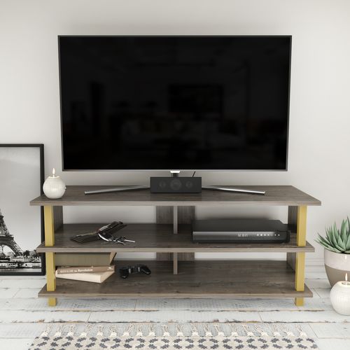 Pueblo Meuble TV 120 Cm Niches Et Étagères Ouvertes (doré Et Wenge)
