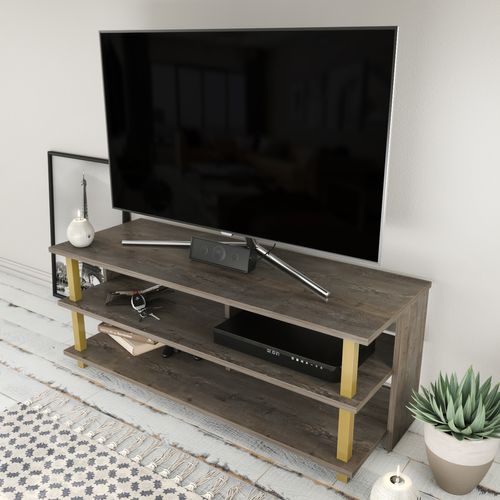 Pueblo Meuble TV 120 Cm Niches Et Étagères Ouvertes (doré Et Wenge)