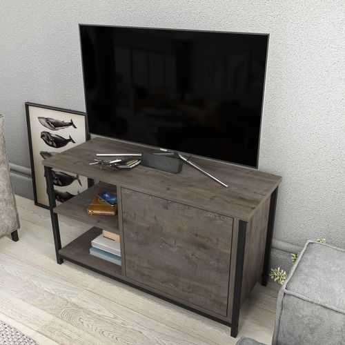 Meuble TV Muskegon 90 Cm Placard Et Étagères Ouvertes (noir Et Wenge)