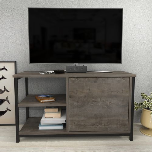 Meuble TV Muskegon 90 Cm Placard Et Étagères Ouvertes (noir Et Wenge)