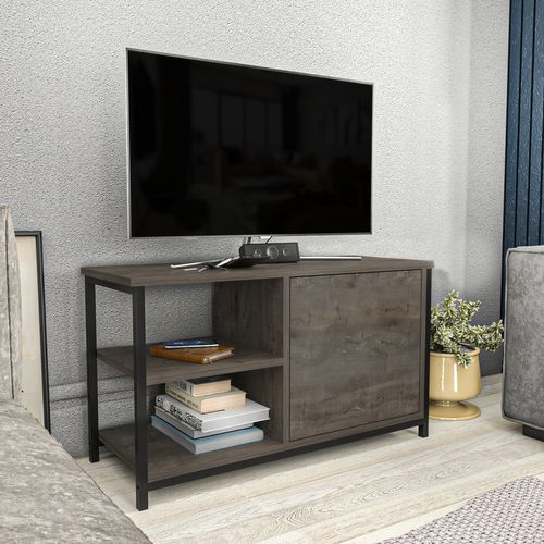 Meuble TV Muskegon 90 Cm Placard Et Étagères Ouvertes (noir Et Wenge)
