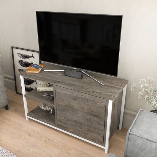 Meuble TV Muskegon 90 Cm Placard Et Étagères Ouvertes (blanc Et Wenge)
