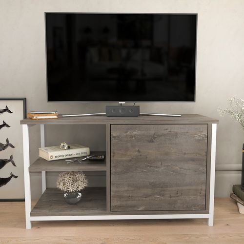 Meuble TV Muskegon 90 Cm Placard Et Étagères Ouvertes (blanc Et Wenge)