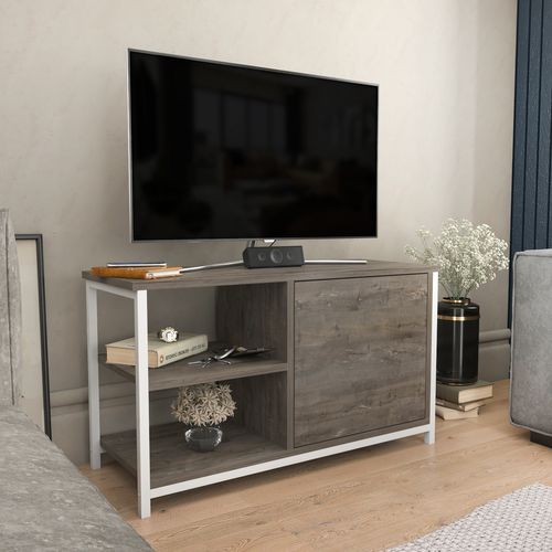 Meuble TV Muskegon 90 Cm Placard Et Étagères Ouvertes (blanc Et Wenge)