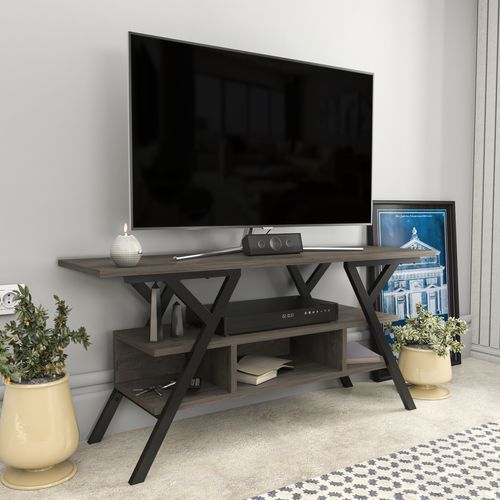 Minerva Meuble TV 120 Cm Étagères Ouvertes Et Cadre En Métal (noir Et Wenge)