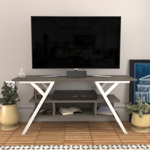 Minerva Meuble TV 120 Cm Étagères Ouvertes Et Cadre En Métal (blanc Et Wenge)