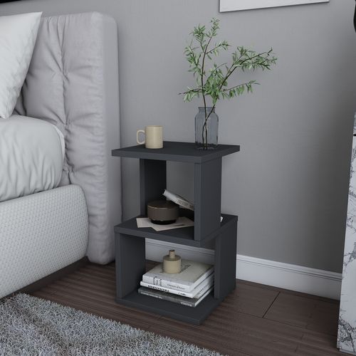Table De Chevet Carter , Etagères Ouvertes, Table D`appoint (anthracite)