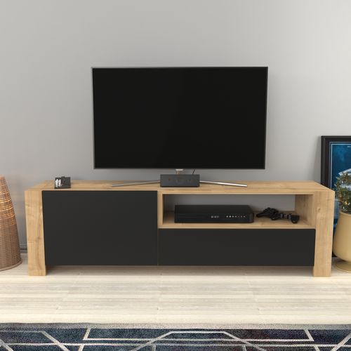 Piedmont 160 Cm Meuble TV Armoires Battantes Et Niche (chêne Et Anthracite)