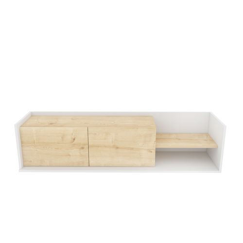 Krog 160 Cm Meuble TV - Étagères Ouvertes Et Armoires Battantes (blanc Et Chêne)