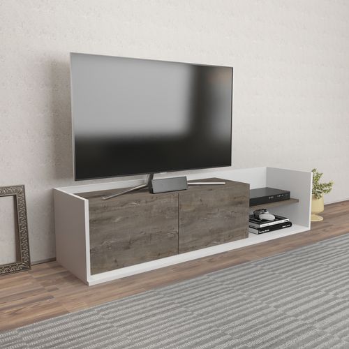 Krog 160 Cm Meuble TV - Étagères Ouvertes Et Armoires Battantes (blanc Et Wenge)