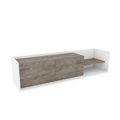 Krog 160 Cm Meuble TV - Étagères Ouvertes Et Armoires Battantes (blanc Et Wenge)