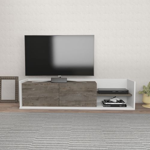 Krog 160 Cm Meuble TV - Étagères Ouvertes Et Armoires Battantes (blanc Et Wenge)