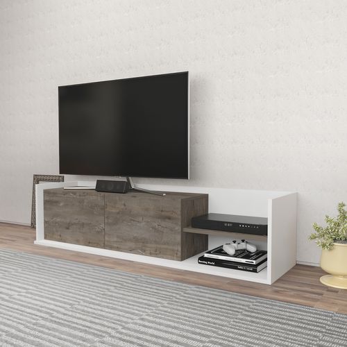 Krog 160 Cm Meuble TV - Étagères Ouvertes Et Armoires Battantes (blanc Et Wenge)