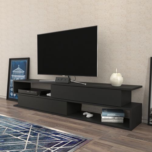 Meuble TV Cortez De 160 Cm Avec 2 Armoires Et 2 Niches (anthracite)