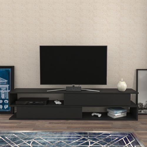 Meuble TV Cortez De 160 Cm Avec 2 Armoires Et 2 Niches (anthracite)