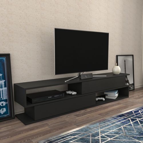 Meuble TV Cortez De 160 Cm Avec 2 Armoires Et 2 Niches (anthracite)