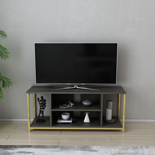 Meuble TV Rinaldo De 120 Cm Avec Niches, Cadre En Métal (doré Et Frig)