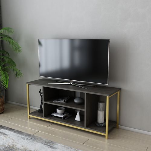 Meuble TV Rinaldo De 120 Cm Avec Niches, Cadre En Métal (doré Et Frig)