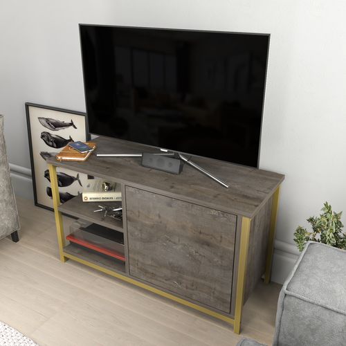 Meuble TV Muskegon 90 Cm Placard Et Étagères Ouvertes (doré Et Wenge)
