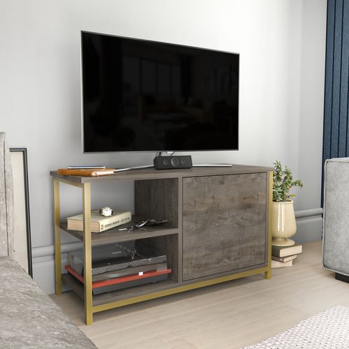 Meuble TV Muskegon 90 Cm Placard Et Étagères Ouvertes (doré Et Wenge)