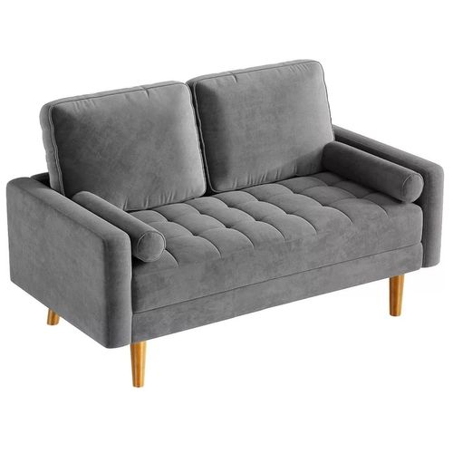Canapé 2 Places En Velours, Avec Accoudoirs,148l X 78l X 85h Cm, Gris