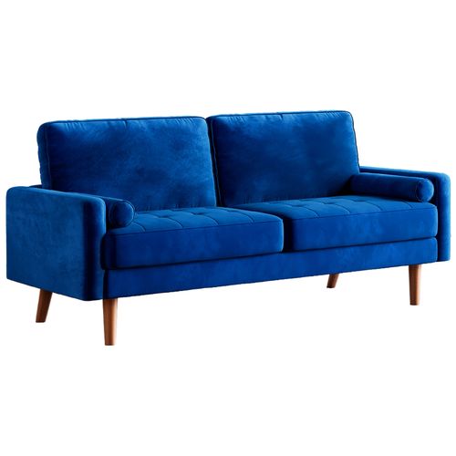 Canapé Droit Salon 3 Places Avec Accoudoirs En Velours Moderne, 173l X 77l X 86h Cm, Bleu