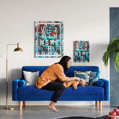 Canapé Droit Salon 3 Places Avec Accoudoirs En Velours Moderne, 173l X 77l X 86h Cm, Bleu