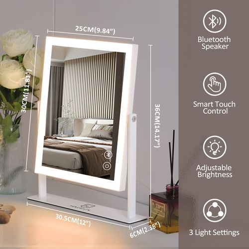 Miroir De Maquillage Hollywood Bluetooth Avec Bande Lumineuse LED - 25x30 Cm