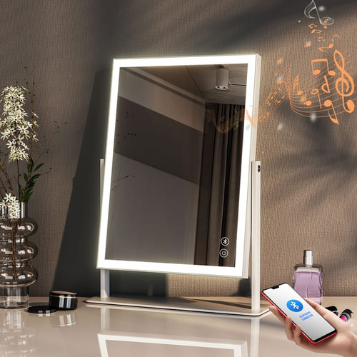 Miroir De Maquillage Hollywood Coiffeuse Bluetooth Avec Bande Lumineuse LED -30x41 Cm